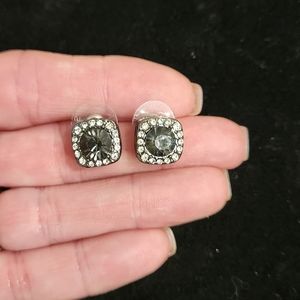 Black and Crystal Stud Earrings